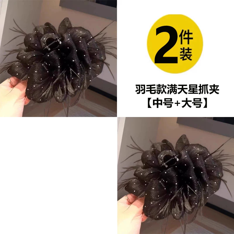 气质韩系满天星发夹女高级感新款羽毛抓夹高端后脑勺盘发鲨鱼夹子