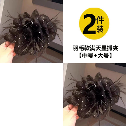气质韩系满天星发夹女高级感新款羽毛抓夹高端后脑勺盘发鲨鱼夹子