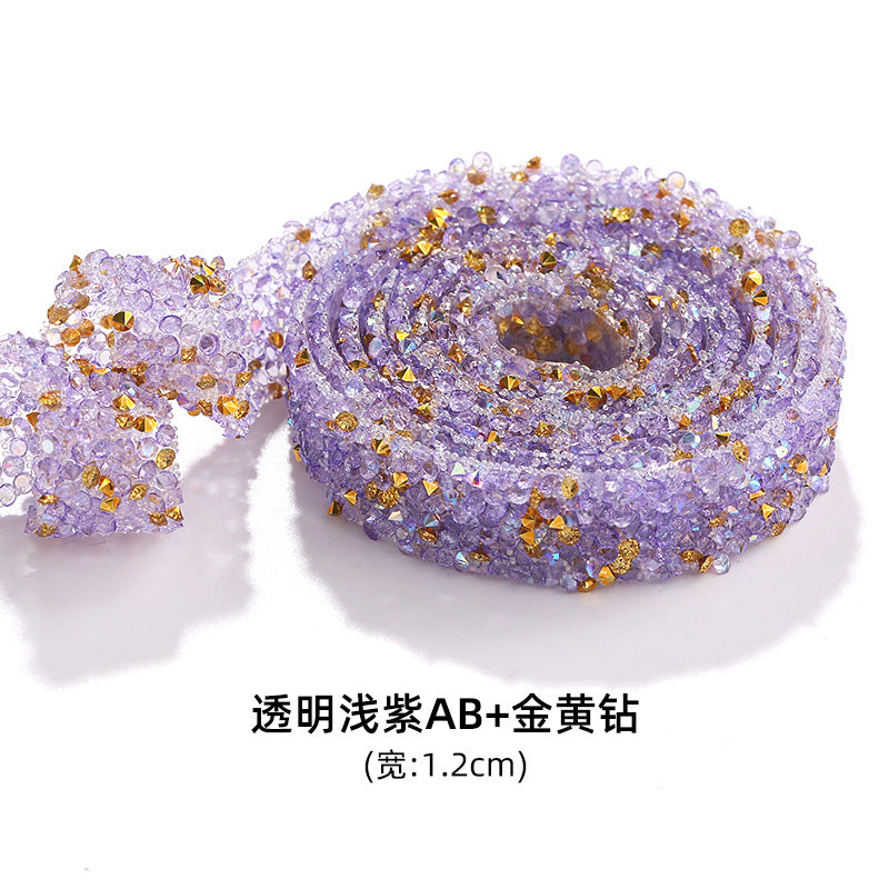 New colorful diamond strip, 1.2cm peel-off, instant adhesive gold resin diamond double-sided tape DIY shoe, bag, headband, accessories