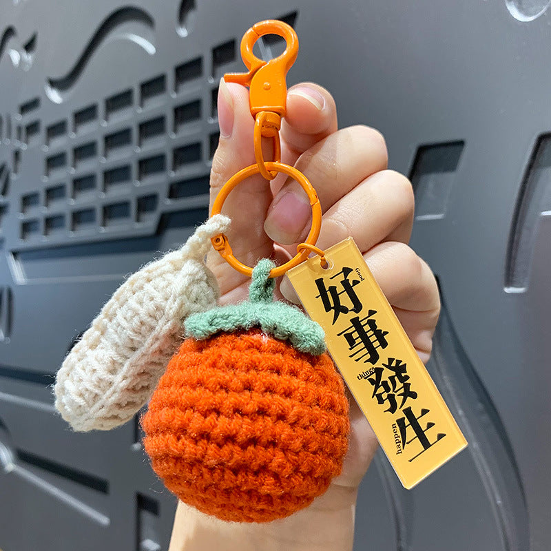 Creative plush weaving good things happen keychain small pendant cartoon crochet persimmon bag bag keychain small gifts