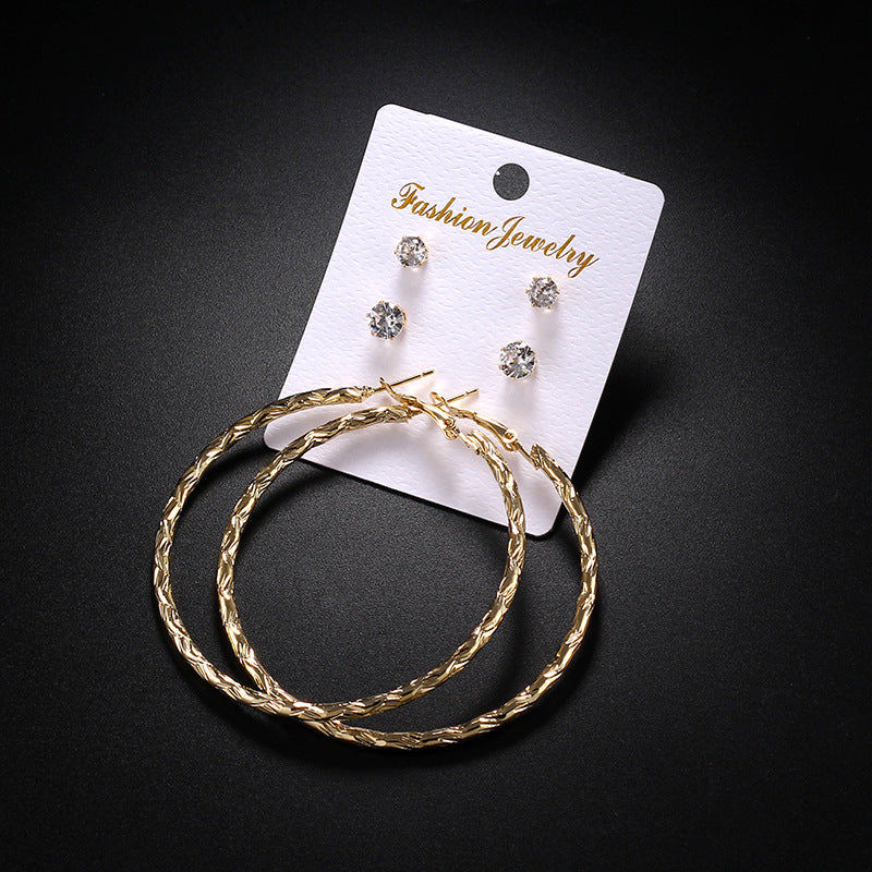 2-4-6-8-10cm oversized earrings exaggerated earrings european and american round rhinestone geometric hoop earrings for women cross-border