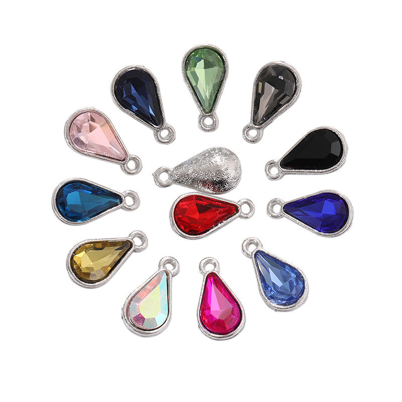 Zinc alloy pointed waterdrop pendant, crystal glass diamond DIY jewelry, earrings with diamond, single hanging glass waterdrop rhinestone