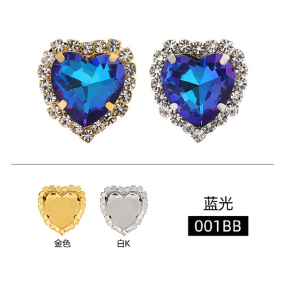 Heart crystal clasp electroplated peach heart trim crystal clasp crystal glass DIY hand-sewn rhinestone wedding dress clothing, shoes, bags