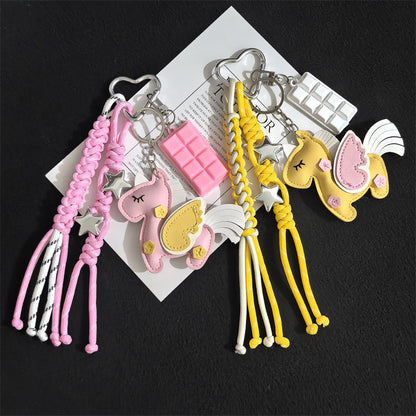 New PU Unicorn Bag Leather Pendant Double Sided Multilayer Unicorn Pegasus Luggage Keychain Charm Accessories