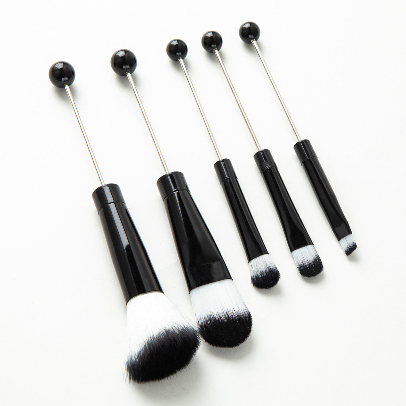 New 5 Pcs DIY Beaded Metal Handle Makeup Brush Set - Contour Concealer Eyeshadow Eyebrow Brush Wholesale