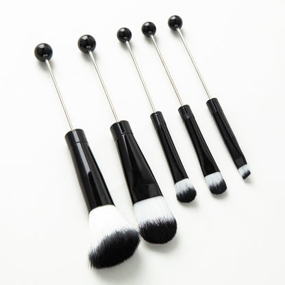 New 5 Pcs DIY Beaded Metal Handle Makeup Brush Set - Contour Concealer Eyeshadow Eyebrow Brush Wholesale