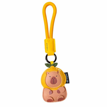 Creative PU leather capybara keychain doll pendant cute car key chain school bag pendant small gift