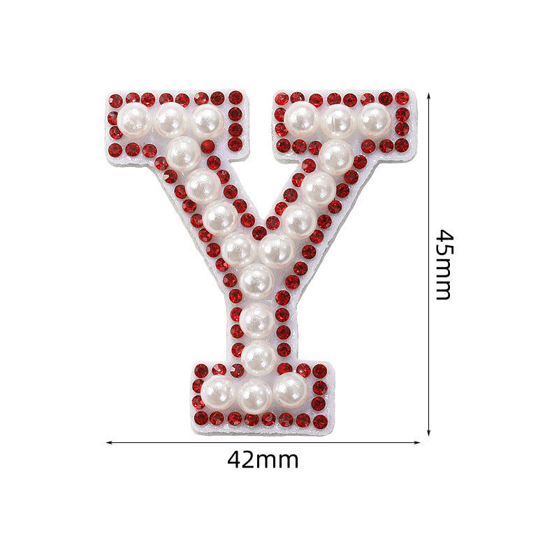 Red diamond 26-letter fabric patch set, hot-flung colored letter patch patch, clothing bag with diamond-embedded fabric patch