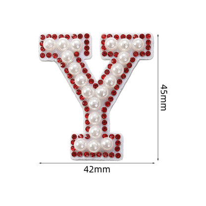 Red diamond 26-letter fabric patch set, hot-flung colored letter patch patch, clothing bag with diamond-embedded fabric patch
