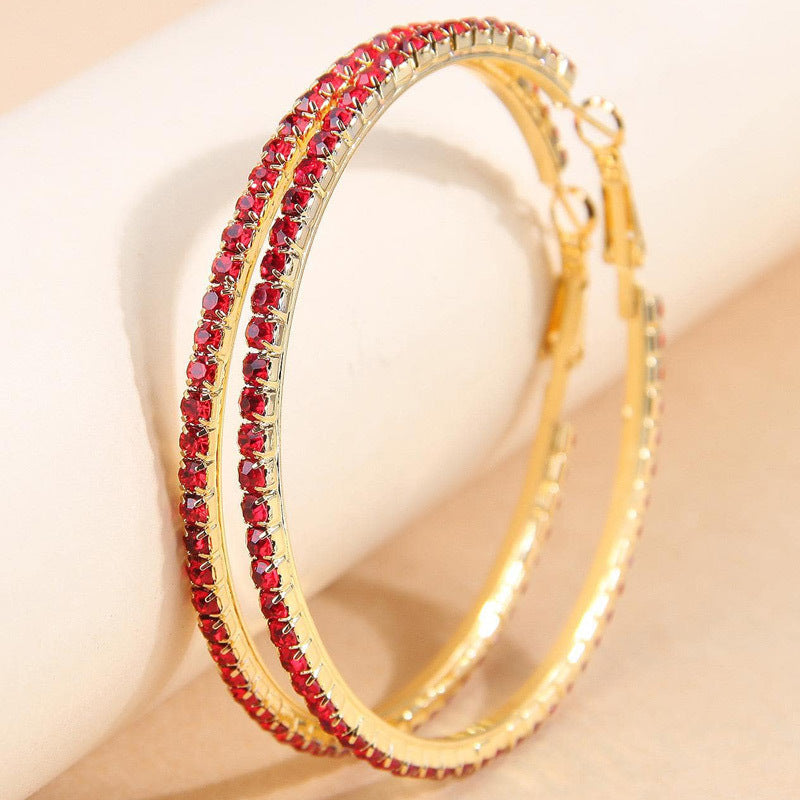 2-4-6-8-10cm oversized earrings exaggerated earrings european and american round rhinestone geometric hoop earrings for women cross-border