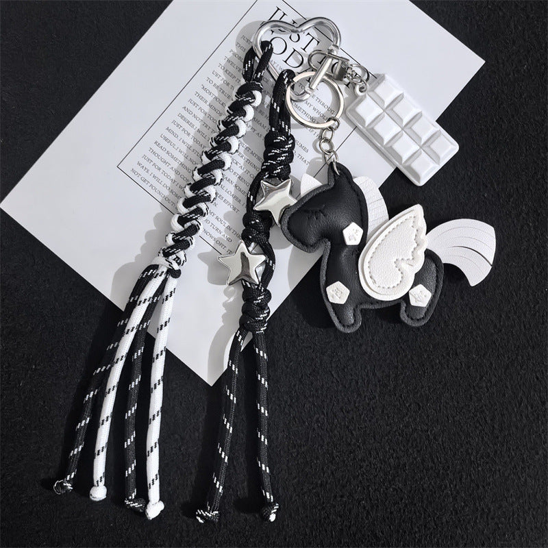 New PU Unicorn Bag Leather Pendant Double Sided Multilayer Unicorn Pegasus Luggage Keychain Charm Accessories