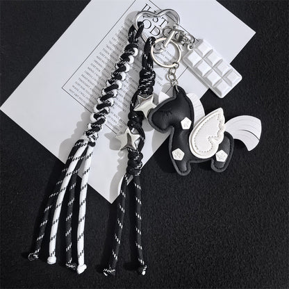 New PU Unicorn Bag Leather Pendant Double Sided Multilayer Unicorn Pegasus Luggage Keychain Charm Accessories