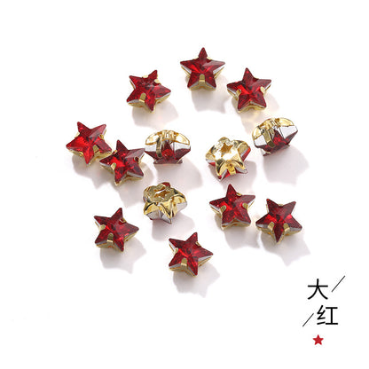 New 10mm five-pointed star hand-stitched glass thickened claw drill 3D DIY wedding dress, clothing, shoes, bags, hair clips, accessories