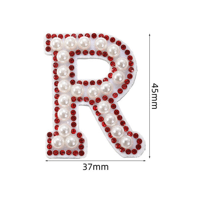 Red diamond 26-letter fabric patch set, hot-flung colored letter patch patch, clothing bag with diamond-embedded fabric patch