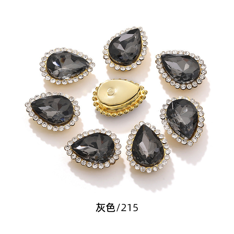 Double-layer waterdrop sunflower flower flower plate diamond buckle, hand-stitched rhinestone, thickened gold holder, glass diamond, clothing, shoes, bags, DIY accessories