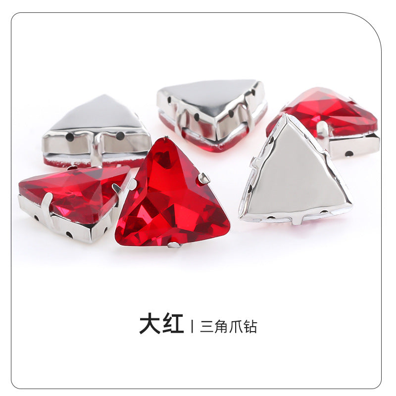 Triangular claw drill with thickened base glass hand-stitched rhinestone for shoes, bags, and clothing accessories, can be perforated with triangular claw drill