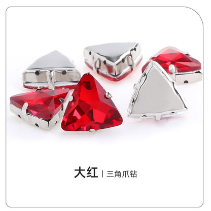 Triangular claw drill with thickened base glass hand-stitched rhinestone for shoes, bags, and clothing accessories, can be perforated with triangular claw drill