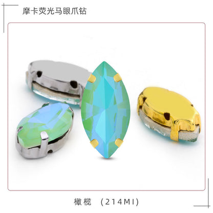 Mocha fluorescent elongated claw drill, artificial perforated hand-sewn diamond suit ornament accessories pointed bottom fluorescent marquise claw drill