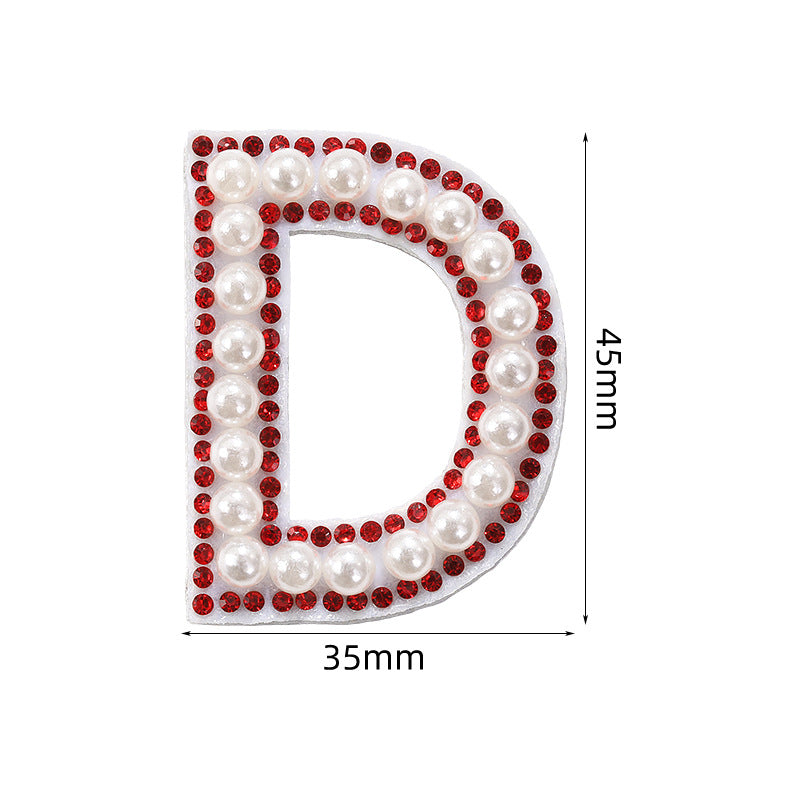 Red diamond 26-letter fabric patch set, hot-flung colored letter patch patch, clothing bag with diamond-embedded fabric patch