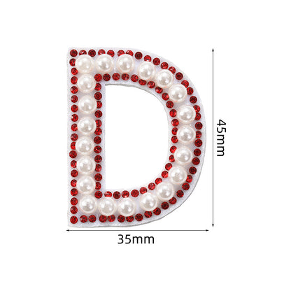 Red diamond 26-letter fabric patch set, hot-flung colored letter patch patch, clothing bag with diamond-embedded fabric patch
