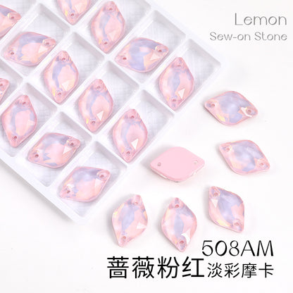 Xichuan New K9 Lemon Flat Buckle Flat Bottom Double-Hole Beveled Glass Hand-Sewn Diamond Clothing DIY Accessories