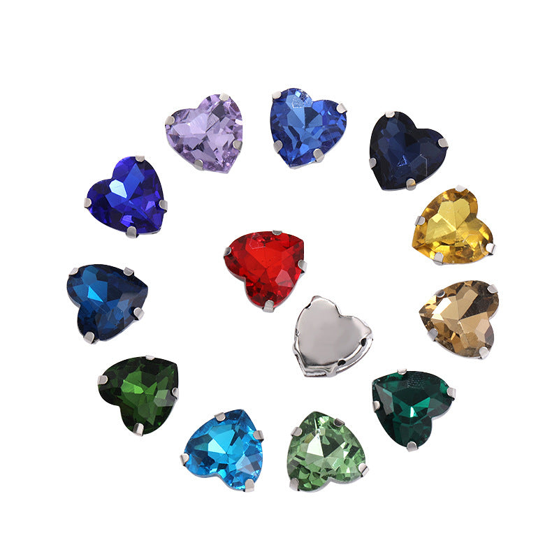 Heart Crystal Claw Rhinestones with Holes - Glass Hand-Sewn Wedding Dress Event Accessories