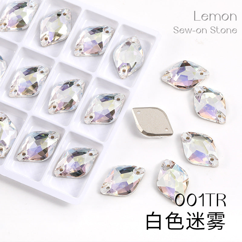 Xichuan New K9 Lemon Flat Buckle Flat Bottom Double-Hole Beveled Glass Hand-Sewn Diamond Clothing DIY Accessories