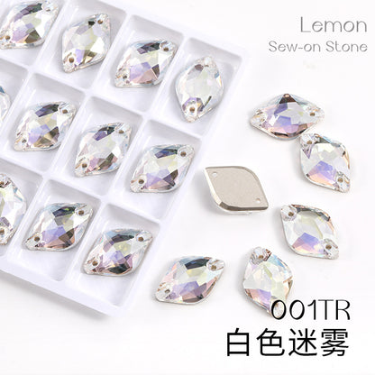 Xichuan New K9 Lemon Flat Buckle Flat Bottom Double-Hole Beveled Glass Hand-Sewn Diamond Clothing DIY Accessories
