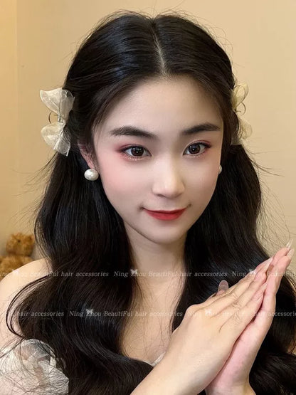 Mesh black bow hair chuck headdress, princess head small scratch clip broken hair, side bangs, clip, forehead hairpin woman