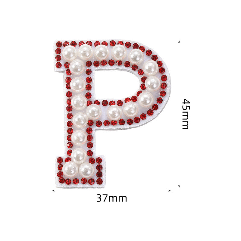Red diamond 26-letter fabric patch set, hot-flung colored letter patch patch, clothing bag with diamond-embedded fabric patch