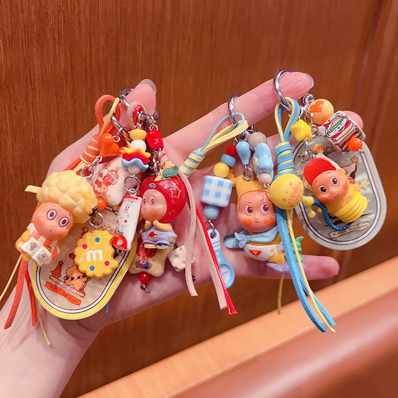 DIY small violin slippery star man beaded keychain small pendant cute bag cute grain modified baby doll doll pendant