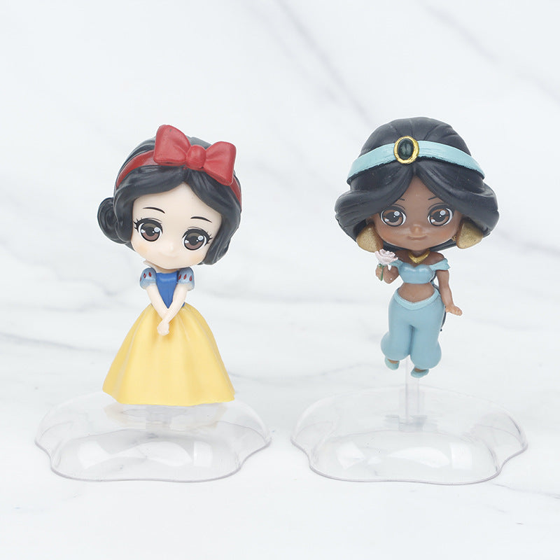 New 6 princess long-haired white snow jasmine mermaid belle capsule blind box figure cake landscape doll ornament