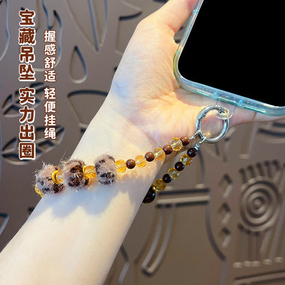 Creative DIY leopard print autumn and winter beaded mobile phone chain high-end keychain pendant women's ins car bag pendant