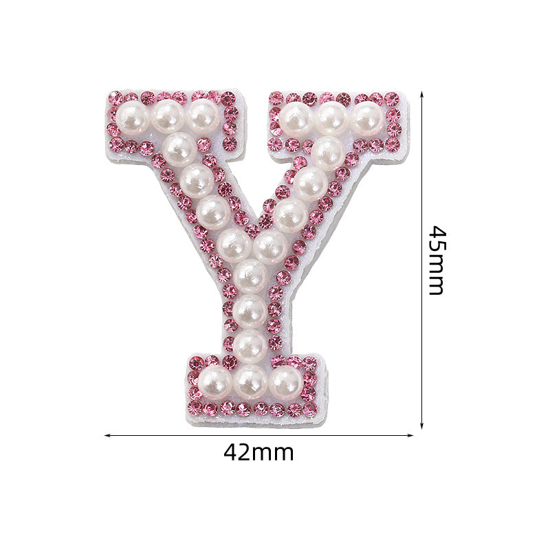 Pink rhinestone pearl letter stickers for clothing DIY, luggage accessories, decorative fabric stickers, 26 English letters hat stickers