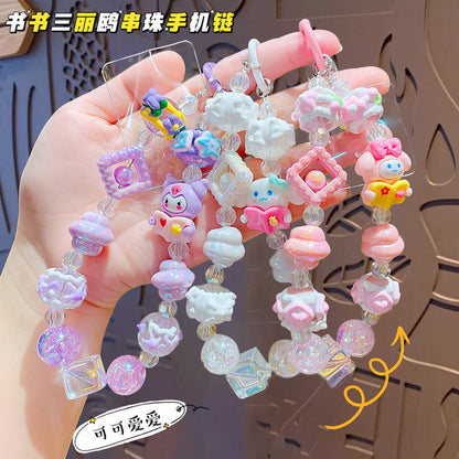 Cartoon Sanrio Kuromi beaded mobile phone chain keychain creative bag key chain doll pendant small gift