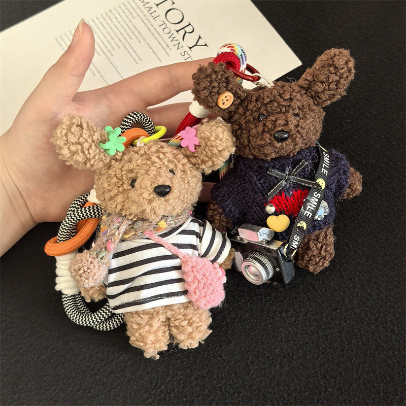 Korean version of handmade cute and colorful puppy bag pendant school bag ornament cute doll keychain mobile phone rope doll
