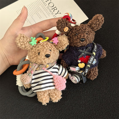 Korean version of handmade cute and colorful puppy bag pendant school bag ornament cute doll keychain mobile phone rope doll