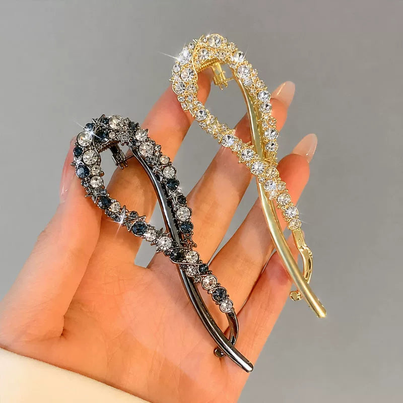 Large size with a sophisticated feel, fully diamond-filled metallic temperament, light luxury twist twist pin, figure-eight hair updo, exquisite headpiece hair accessory for women