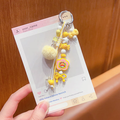 Handmade DIY Furball Beaded Mobile Phone Chain Pendant Cute ins Car Keychain Bag Doll Charm Accessories