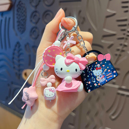 Handmade DIY Hello Kitty Cat Changing Baby Beaded Keychain Doll Pendant Cartoon KT Bag Doll Mobile Phone Chain Pendant