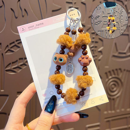 Original handmade DIY flocked cat beaded mobile phone chain keychain bag small pendant mobile phone case charm accessories