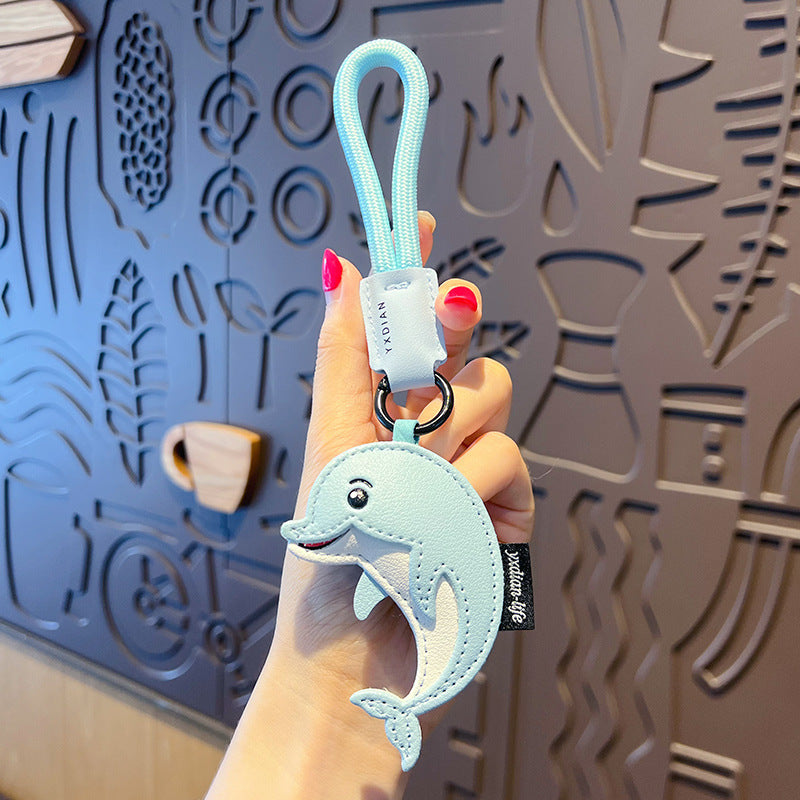 Creative PU leather marine life keychain doll pendant cute dolphin school bag keychain pendant small gift