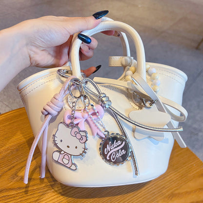 DIY pink alloy KT beaded bracelet keychain pendant accessories female couple miu tie bag keychain pendant