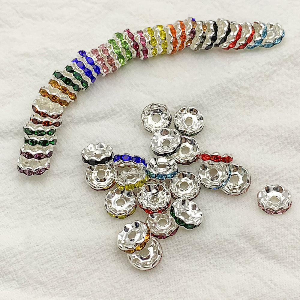 Factory direct sales 10MM color wavy edge rhinestone circle wheel bead spacer spacer bead string silver diamond jewelry