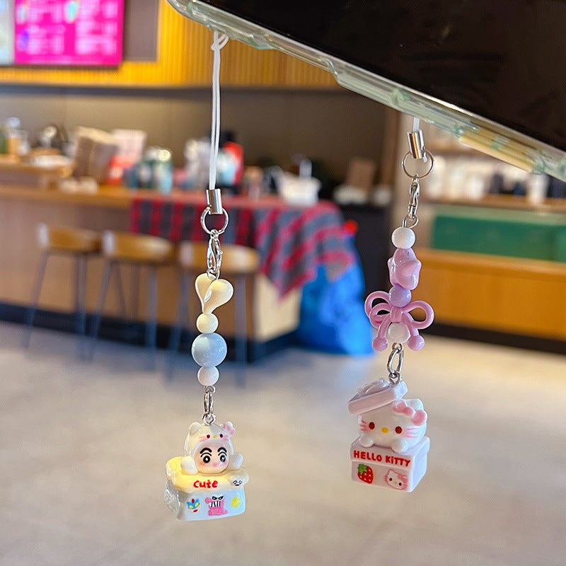 Original handmade DIY cute cat mobile phone chain lanyard car bag beaded keychain doll pendant