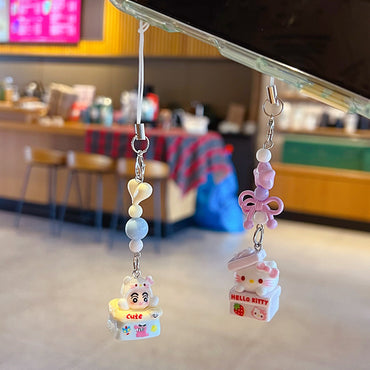 Original handmade DIY cute cat mobile phone chain lanyard car bag beaded keychain doll pendant