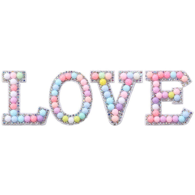 Macaron letter stickers, 26-letter English DIY accessories, clothing accessories, faux pearl and rhinestone appliqué set