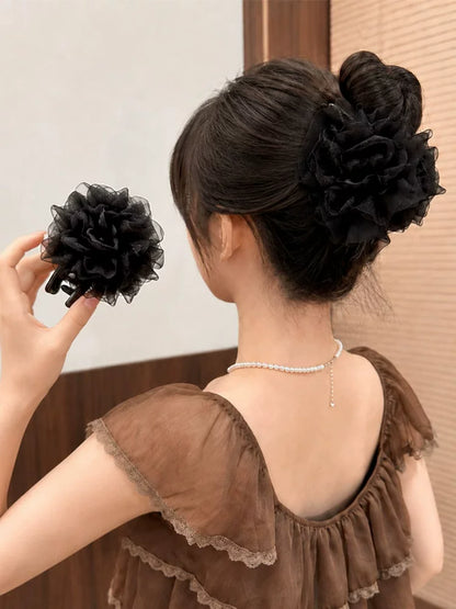 Large mesh claw clip for women, high-end 2026 new style back hair updo clip, floral hair grab clip, floral clip headwear
