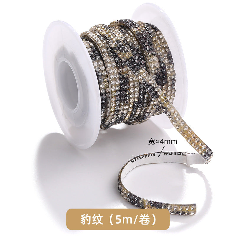 Double-row diamond with adhesive backing, 4mm chain, 5-meter roll of glass diamond chains, sparkling crystal water rhinestone jewelry, self-adhesive