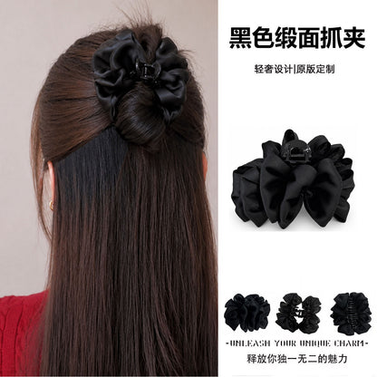 Black feather half-tie hair clip, small grab clip at the back of the head, high-end feel, little hair volume, shark clip, headpiece small size